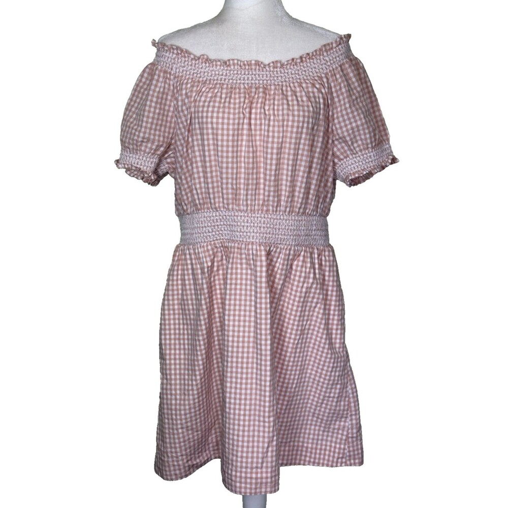 Women Cottagecore Picnic Gingham Dress Off‎ Shoulder Puff Sleeves Fit & Flare XL